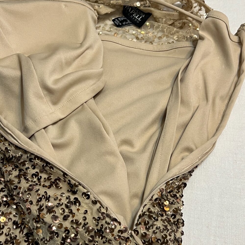 Adrianna Papell Gold Sequin Evening Dress Size 12 Cocktail Party Gown - Picture 5 of 12
